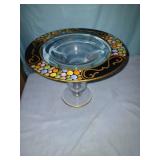 Mid century 8' painted enameled glass compote