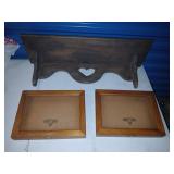 Wood heart shelf and 2 glass front displays