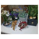 Box of artificial plants and planters.