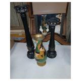 3pc candle holders and brass vase