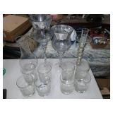 Vase candle holder, 8 etched, Santa glasses.