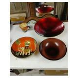 3 large bowls 1 with elephant and a mug.