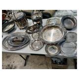 Lot of silver plated items, platters, bowls, more
