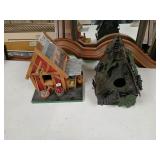 2 birdhouses, one metal
