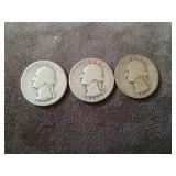 3---1942 D & S washington silver quarters