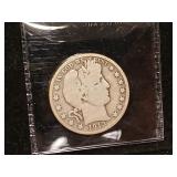 1913-d Barber silver half dollar