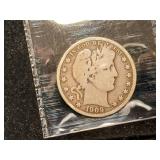 1909  Barber silver half dollar