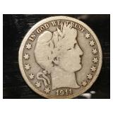 1911 Barber silver half dollar