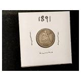 1891 silver seated, liberty dime variety 4.