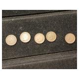 5 Indian Head pennies, 1889 994 95 03 05
