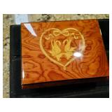 Wood Music box inlaid Ercolamo Swan lake.