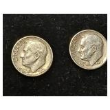 2 1957 Eisenhower, silver dimes.