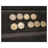 9 nickels Buffalo V war 1900 06 91 89 44 28 45