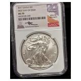 2017 US silver Eagle NGC MS70 signed designer