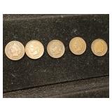 5 Indian Head pennies, 1892 97 1901 1903 1904