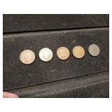 5 Indian Head pennies, 1890 93 93  1905 1807