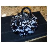 Blown glass black & white pumpkin Halloween.