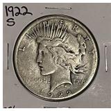US 1922S Silver PEACE Dollar