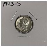 US 1943S Silver Mercury 10c