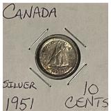 Canada 1951 Silver 10c really nice