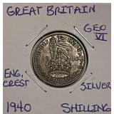 Gr.Brit Silver 1940 Shilling Eng. Crest