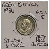Gr.Brit. Silver 1936 6p very nice
