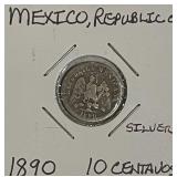 Mexico Rep. 1890 Silver 10 Centavos