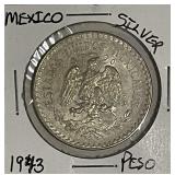 Mexico 1943 Silver Peso - really nice