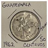 Silver Guatemala 1962 50 Centavos