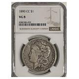 Cert. VG8 1890CC Carson City Dollar