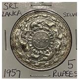 Silver Sri Lanka 1957 5 Rupees