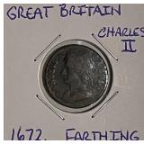 Gr.Brit. 1672 Charles II Farthing