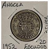 Silver Angola 1952 20 Escudo