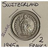 Silver Switz. 1945 2 Francs