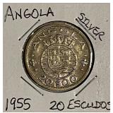 Silver Angola 1955 20 Escudo