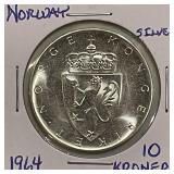 Silver Norway 1964 10 Kroner