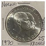 Silver Norway 1970 25 Kroner