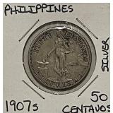Silver 1907S Philippines 50c