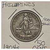 Silver 1904S Philippines 50c