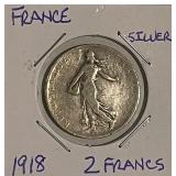 Silver 1918 France 2 Francs