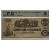 Cert. VF25 $100 1862/63 Confederate Banknote