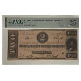 Cert. VF25 $2 1862 Confederate Banknote