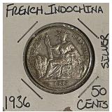 Silver Vietnam 1936 50 Centimes