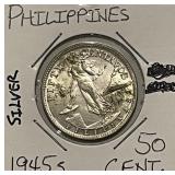 Silver 1945S Philippines 50c