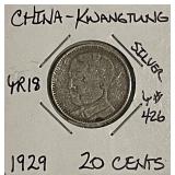 Silver Kwang-tung China 20 Cents 1929