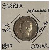 Silver 1897 Serbia Dinar