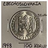 Silver 1948 Czechoslovakia 100 Korun