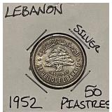 Silver 1952 Lebanon 50 Piastres