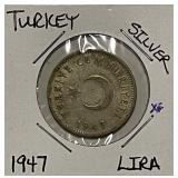 Silver 1947 Turkey Lira