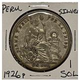 Silver 1926 Peru Sol
